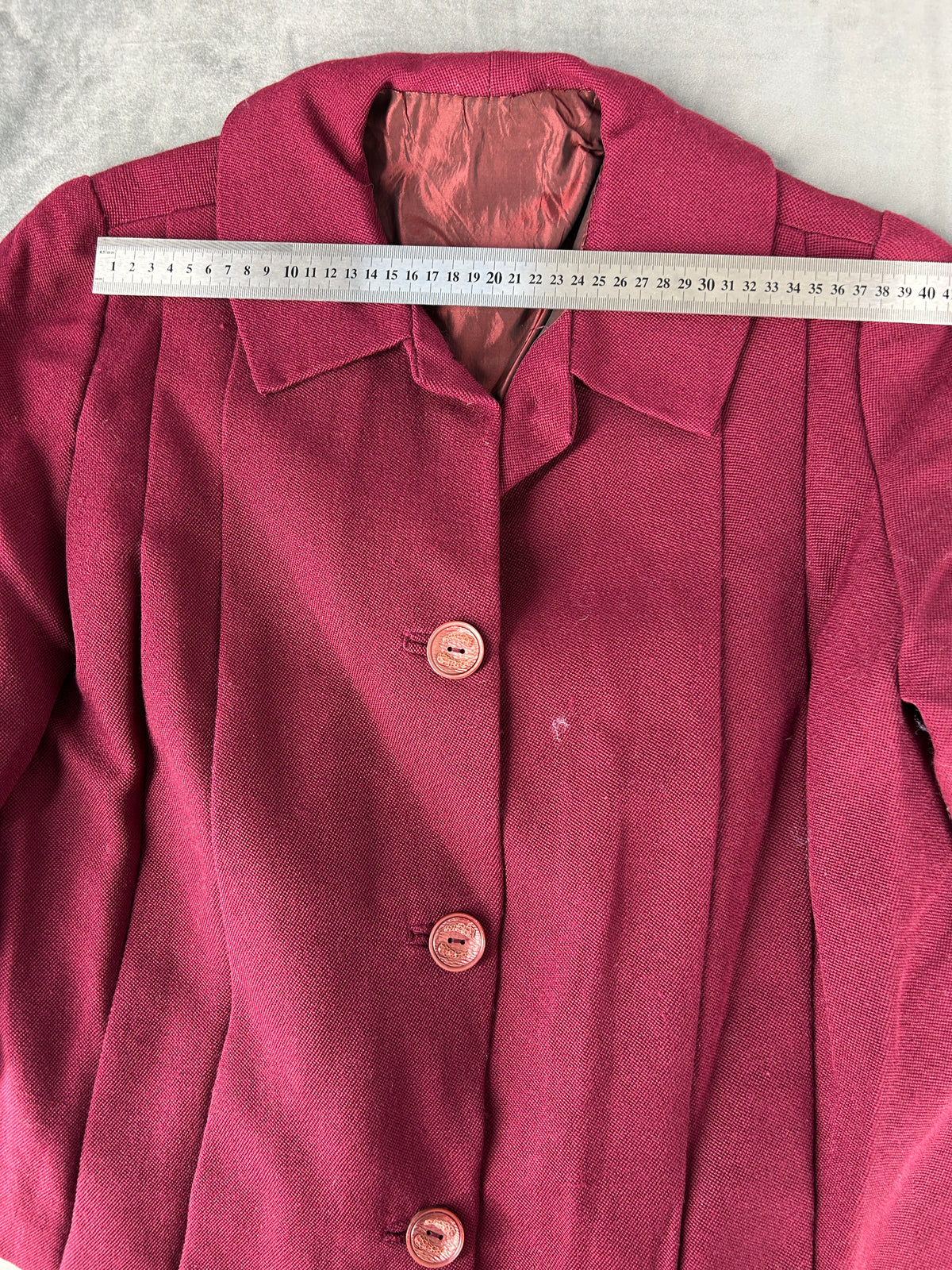 Giacca corta svasata in lana bordeaux vintage – Donna Taglia M