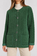 Cardigan lungo in maglia trapuntata verde Devernois vintage – Donna Taglia L