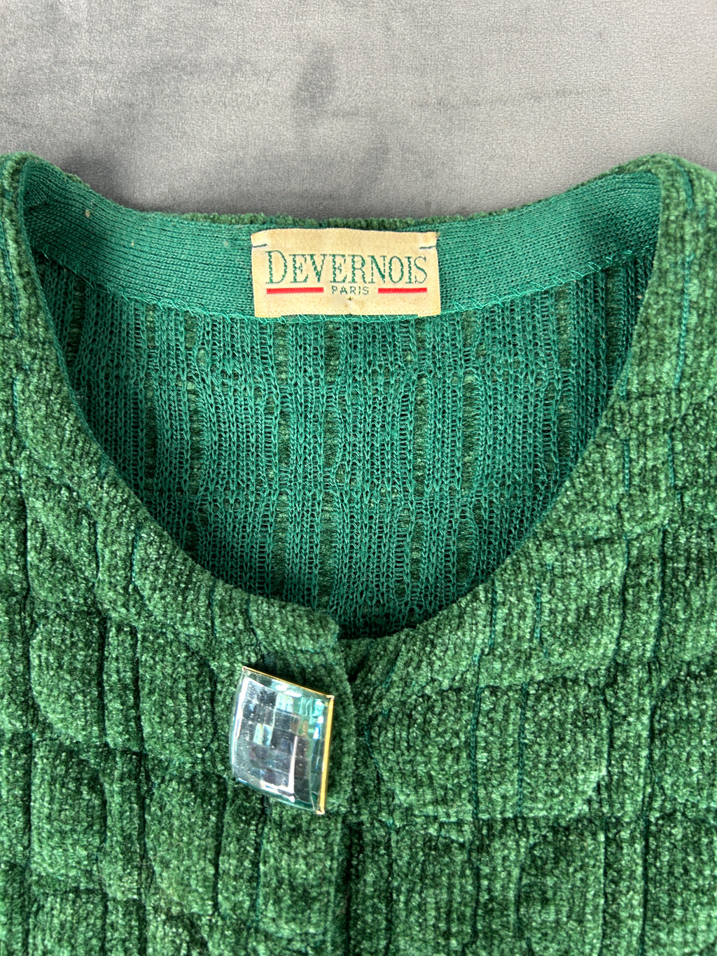 Cardigan lungo in maglia trapuntata verde Devernois vintage – Donna Taglia L