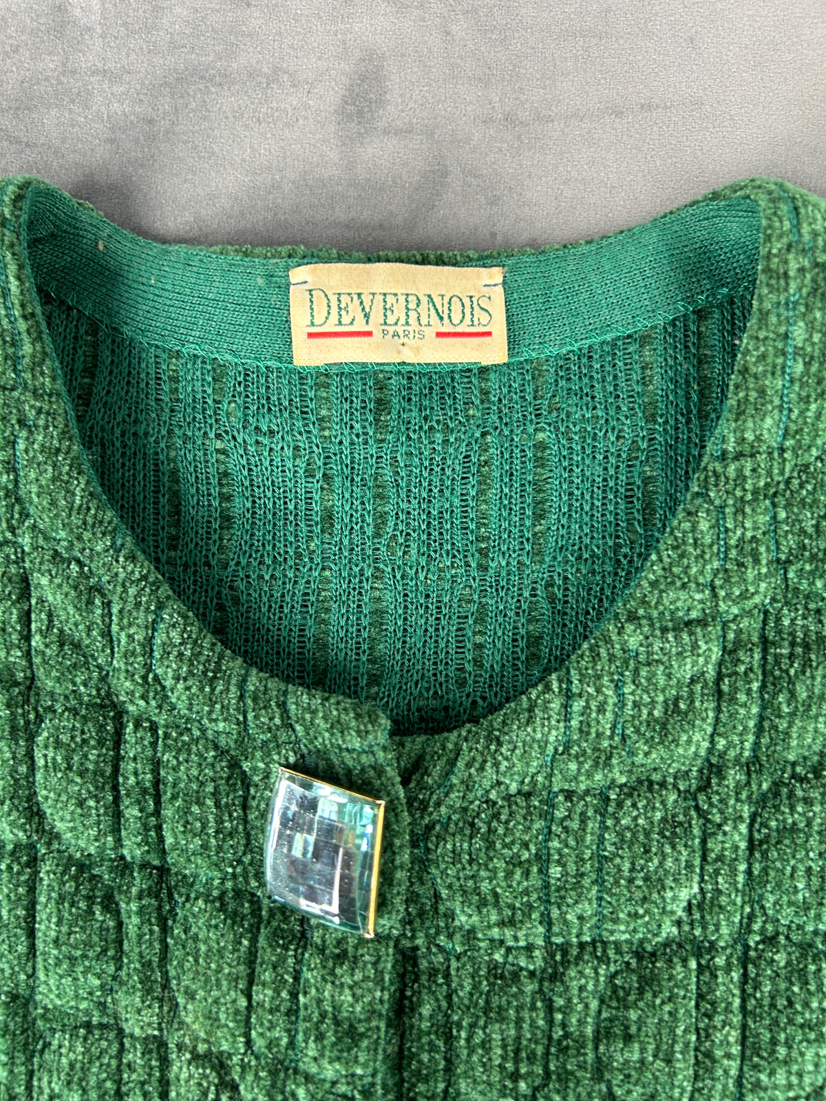Cardigan lungo in maglia trapuntata verde Devernois vintage – Donna Taglia L