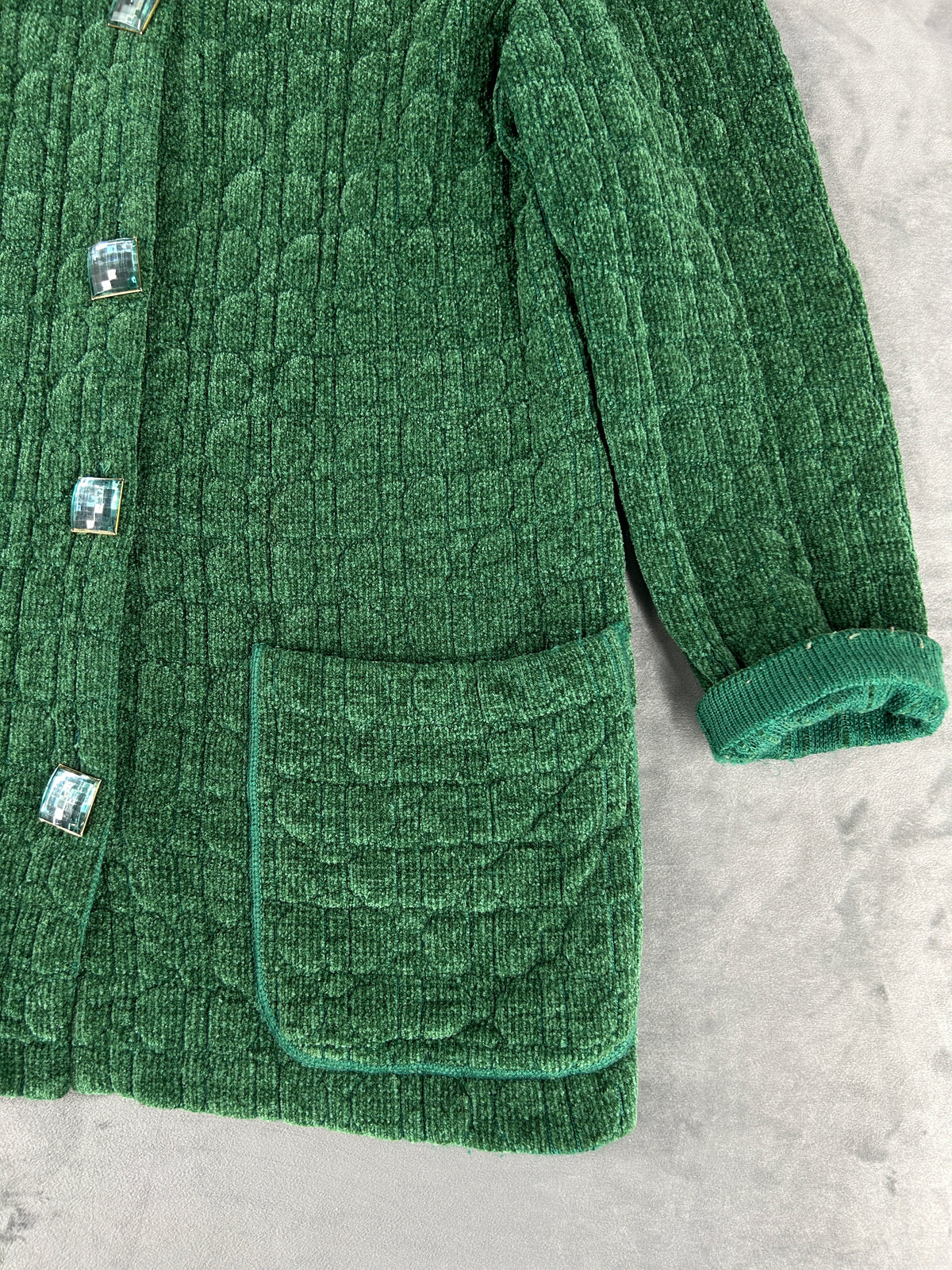Cardigan lungo in maglia trapuntata verde Devernois vintage – Donna Taglia L