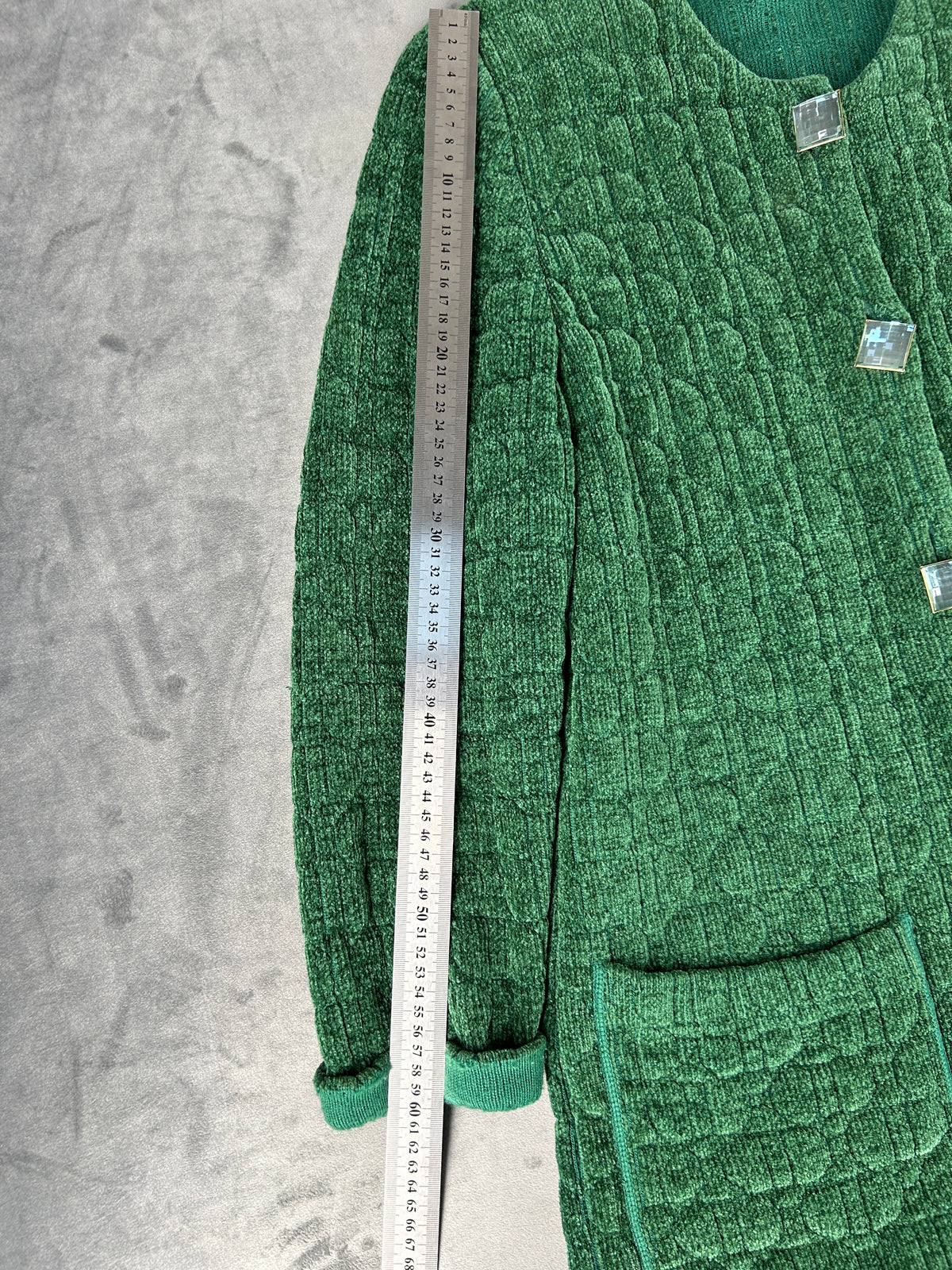 Cardigan lungo in maglia trapuntata verde Devernois vintage – Donna Taglia L