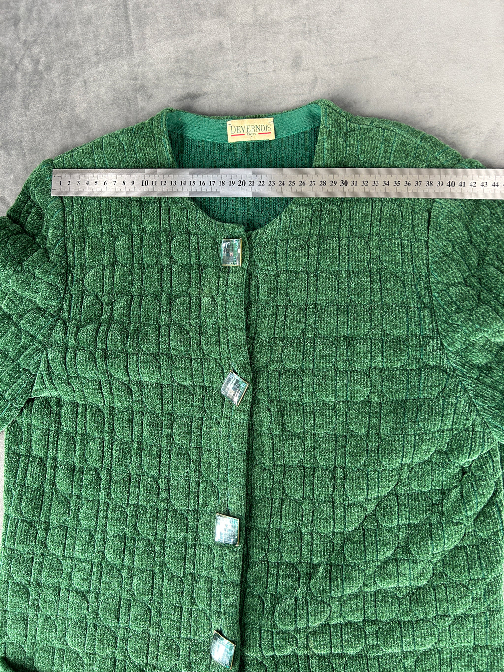 Cardigan lungo in maglia trapuntata verde Devernois vintage – Donna Taglia L