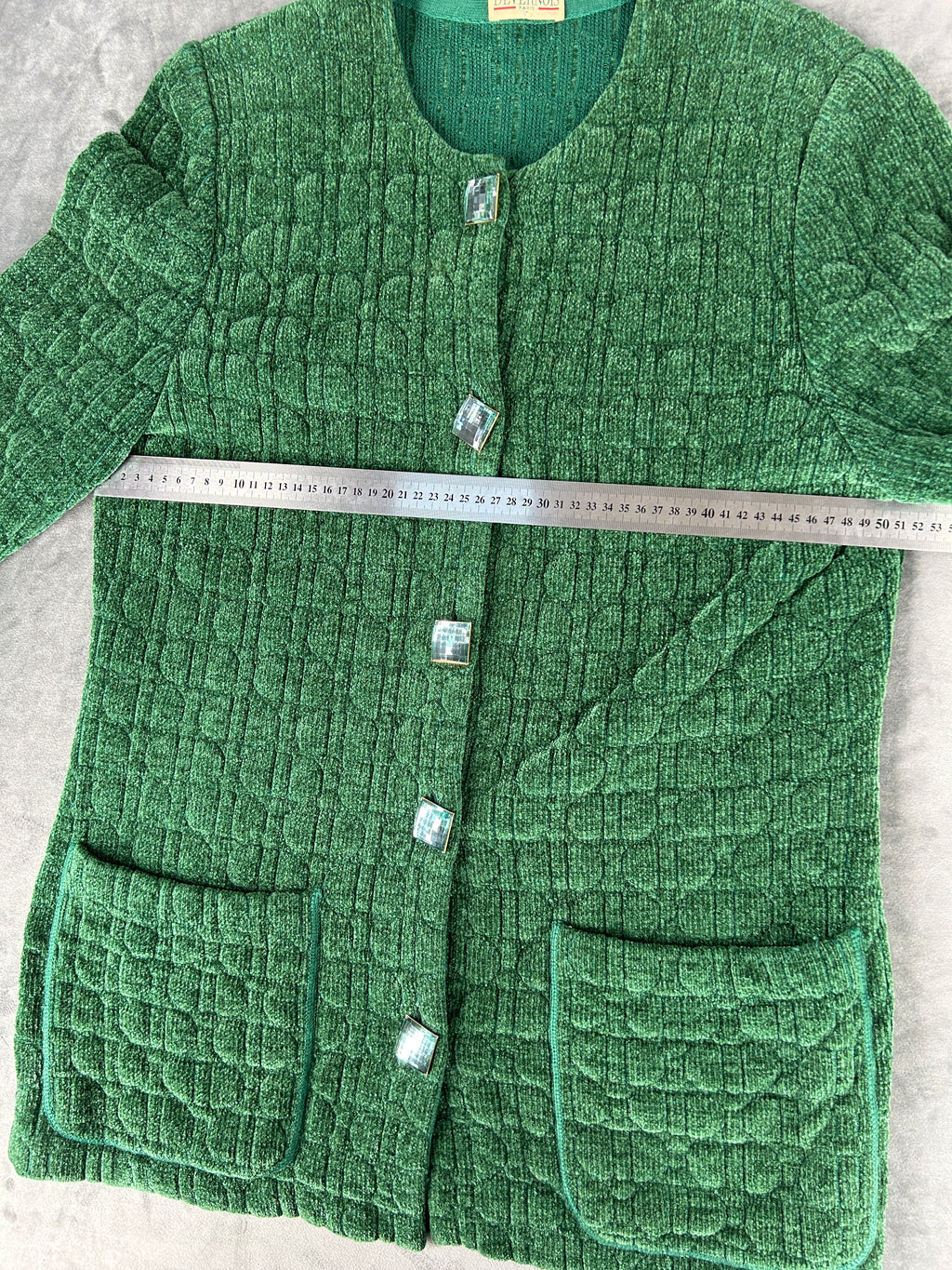 Cardigan lungo in maglia trapuntata verde Devernois vintage – Donna Taglia L