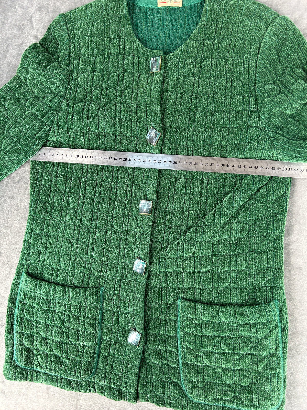Cardigan lungo in maglia trapuntata verde Devernois vintage – Donna Taglia L