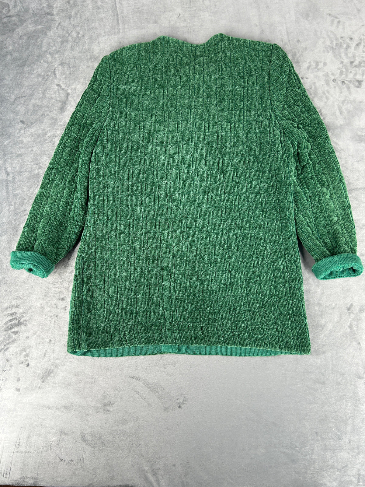 Cardigan lungo in maglia trapuntata verde Devernois vintage – Donna Taglia L