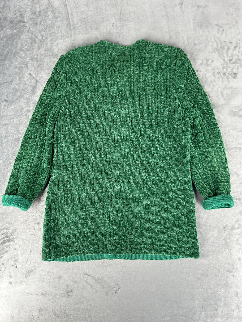 Cardigan lungo in maglia trapuntata verde Devernois vintage – Donna Taglia L