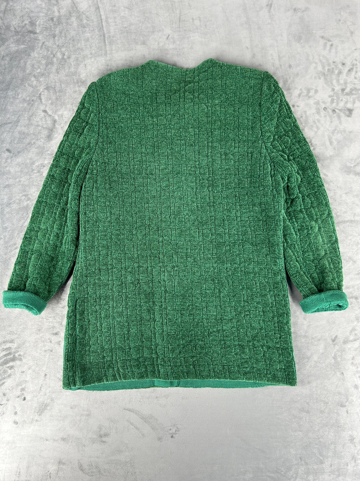 Cardigan lungo in maglia trapuntata verde Devernois vintage – Donna Taglia L