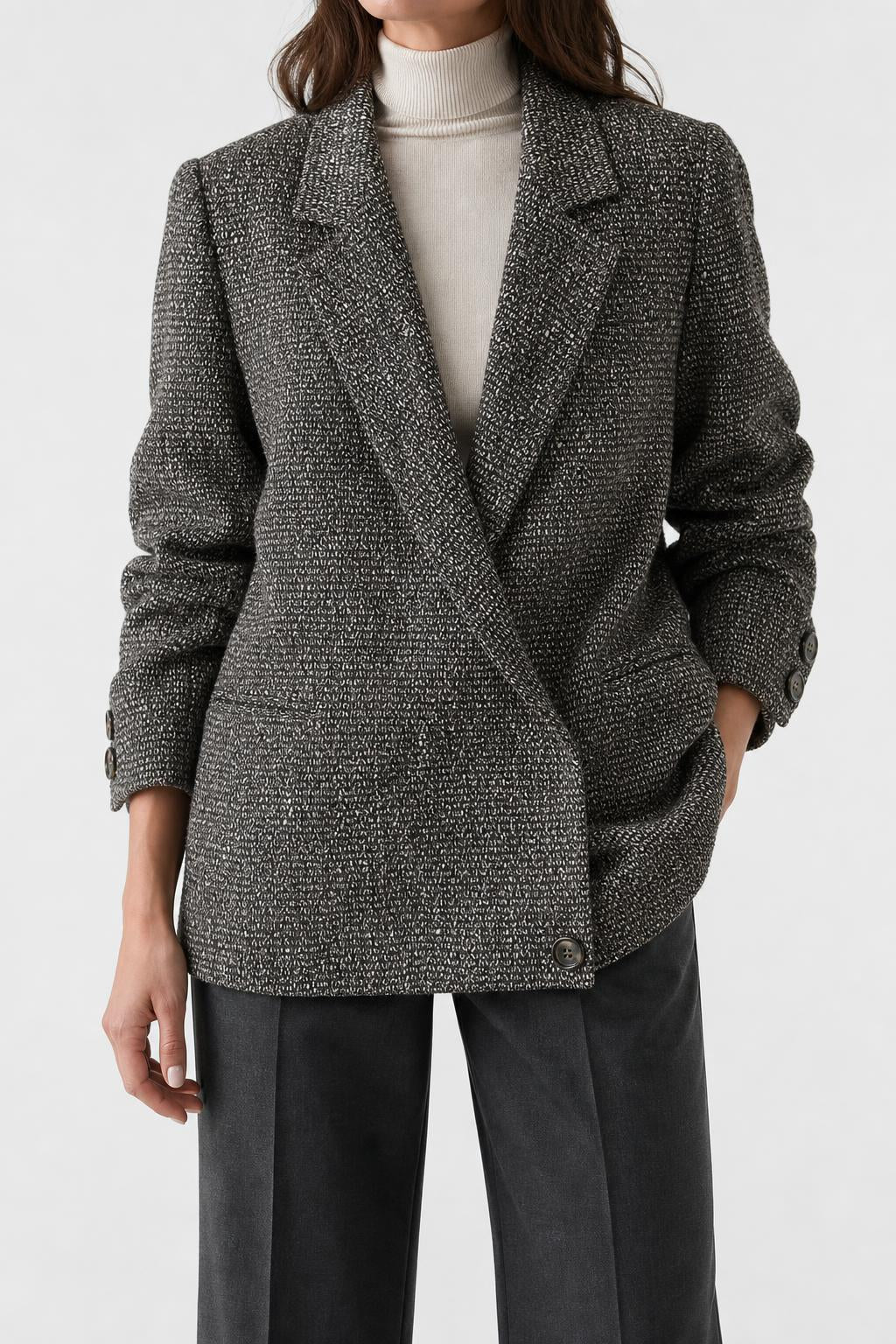 Blazer oversize in lana tweed marrone vintage – Donna Taglia L