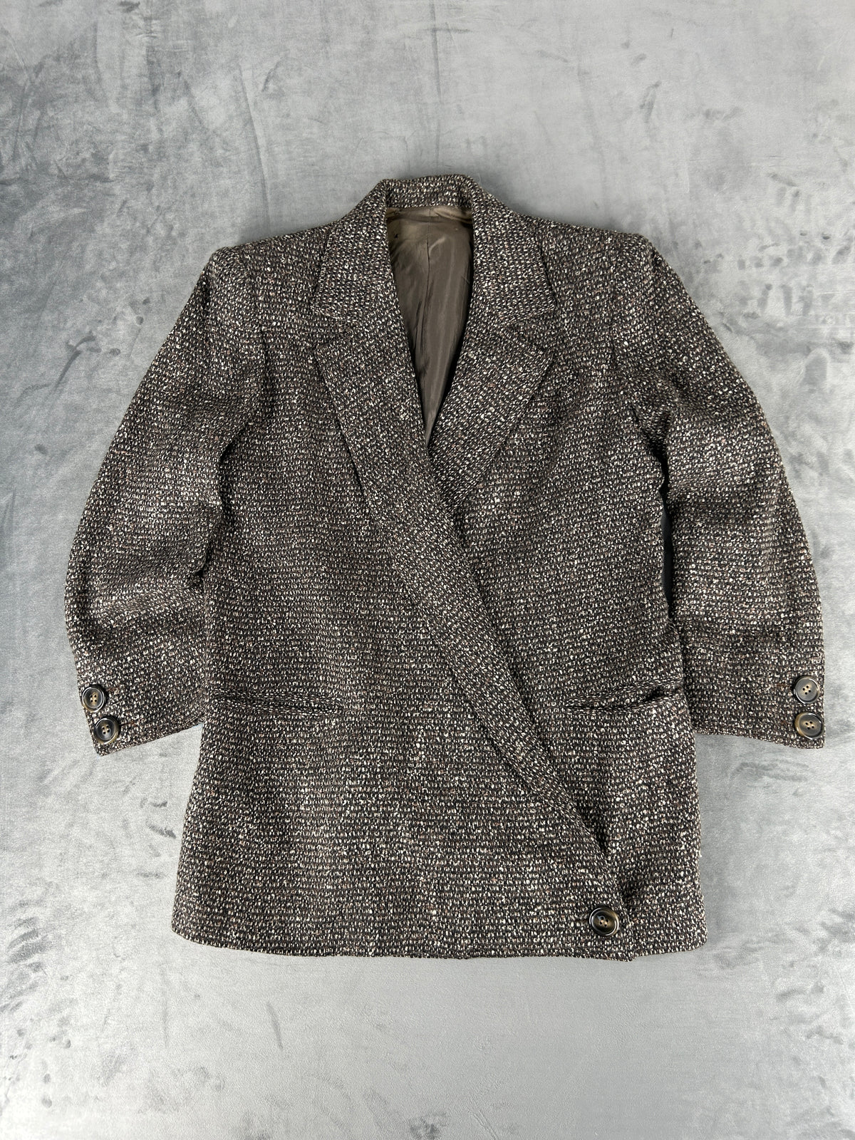 Blazer oversize in lana tweed marrone vintage – Donna Taglia L