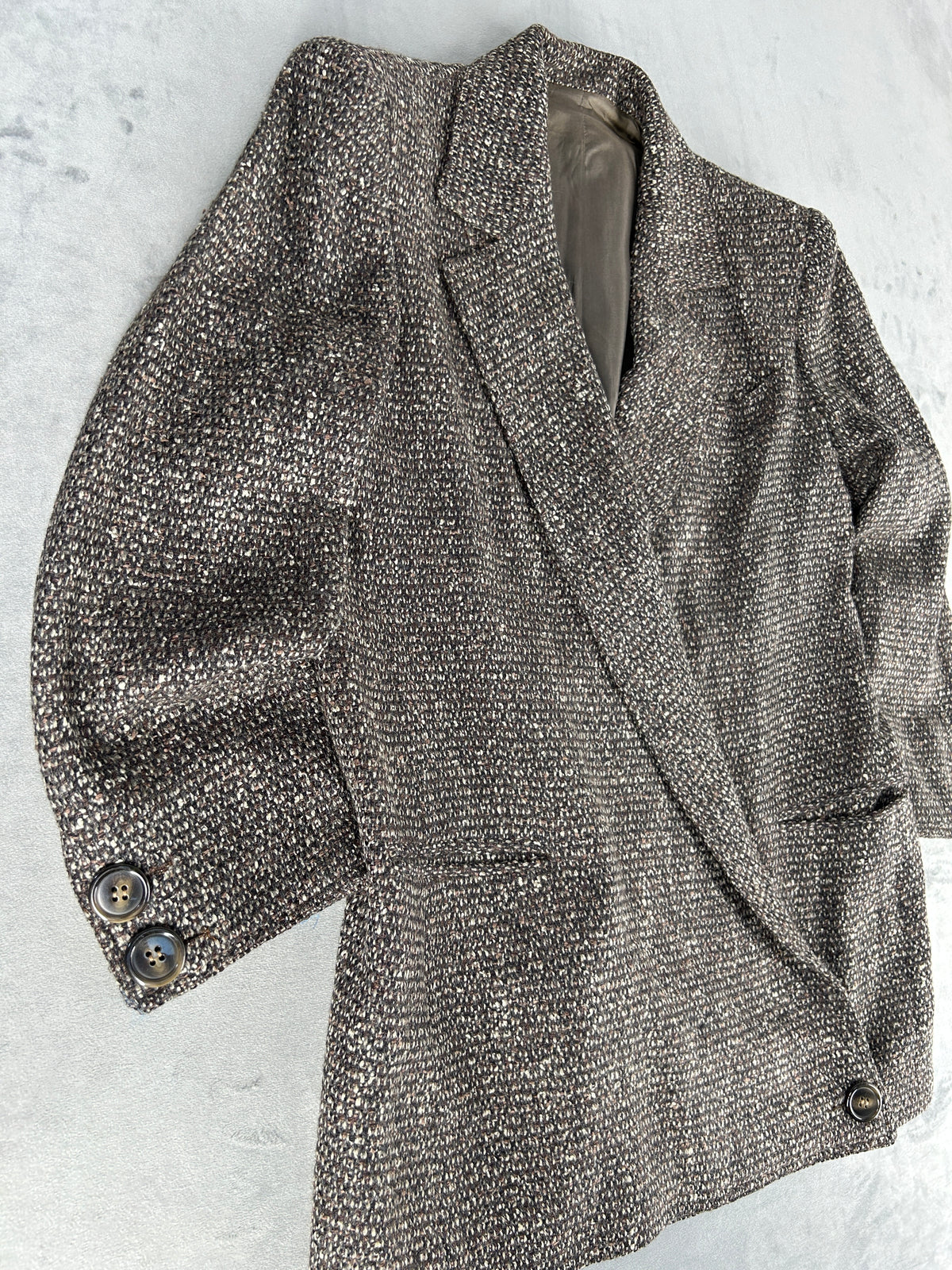 Blazer oversize in lana tweed marrone vintage – Donna Taglia L
