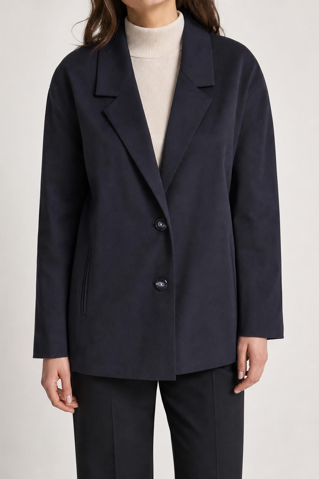 Blazer oversize blu navy in lana vintage – Donna Taglia L