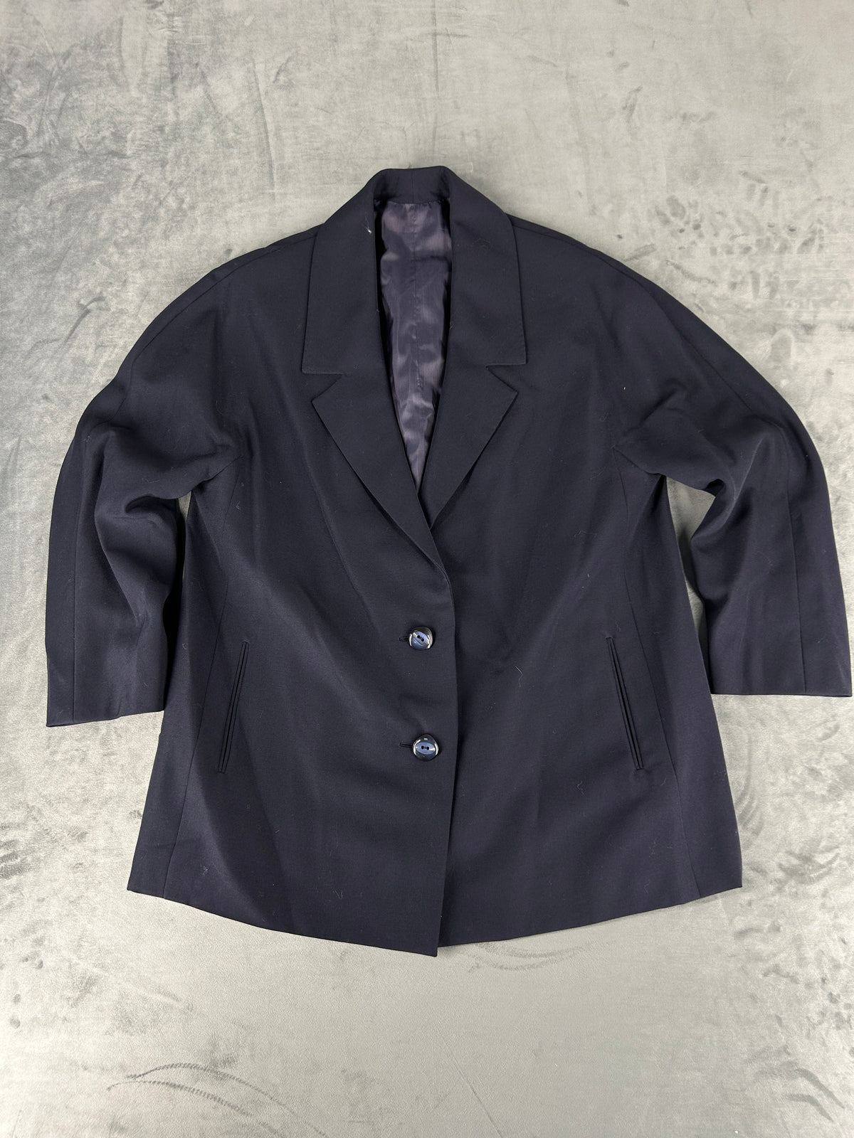 Blazer oversize blu navy in lana vintage – Donna Taglia L