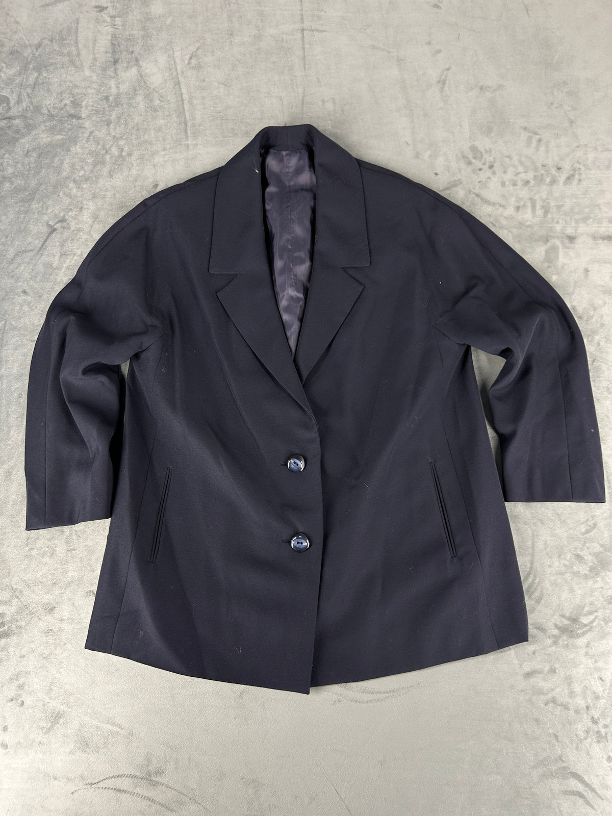 Blazer oversize blu navy in lana vintage – Donna Taglia L