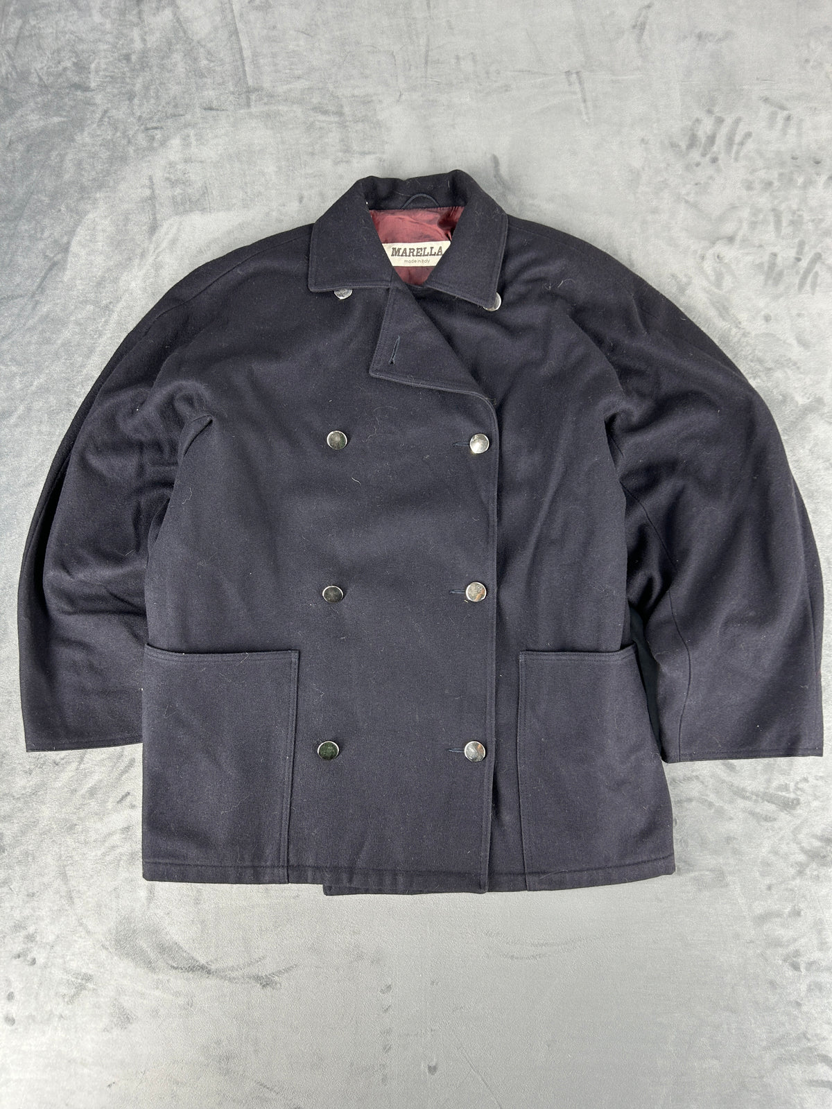 Caban corto in lana blu navy Marella vintage – Donna Taglia L