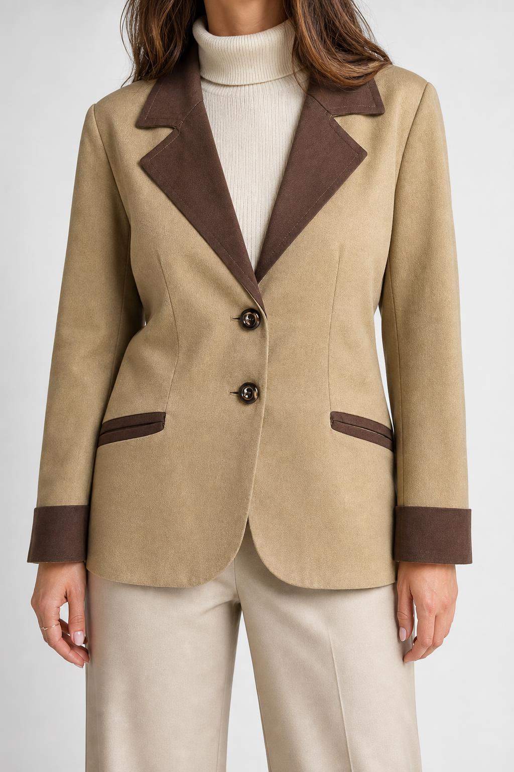 Giacca bicolore beige e marrone in lana vintage – Donna Taglia M