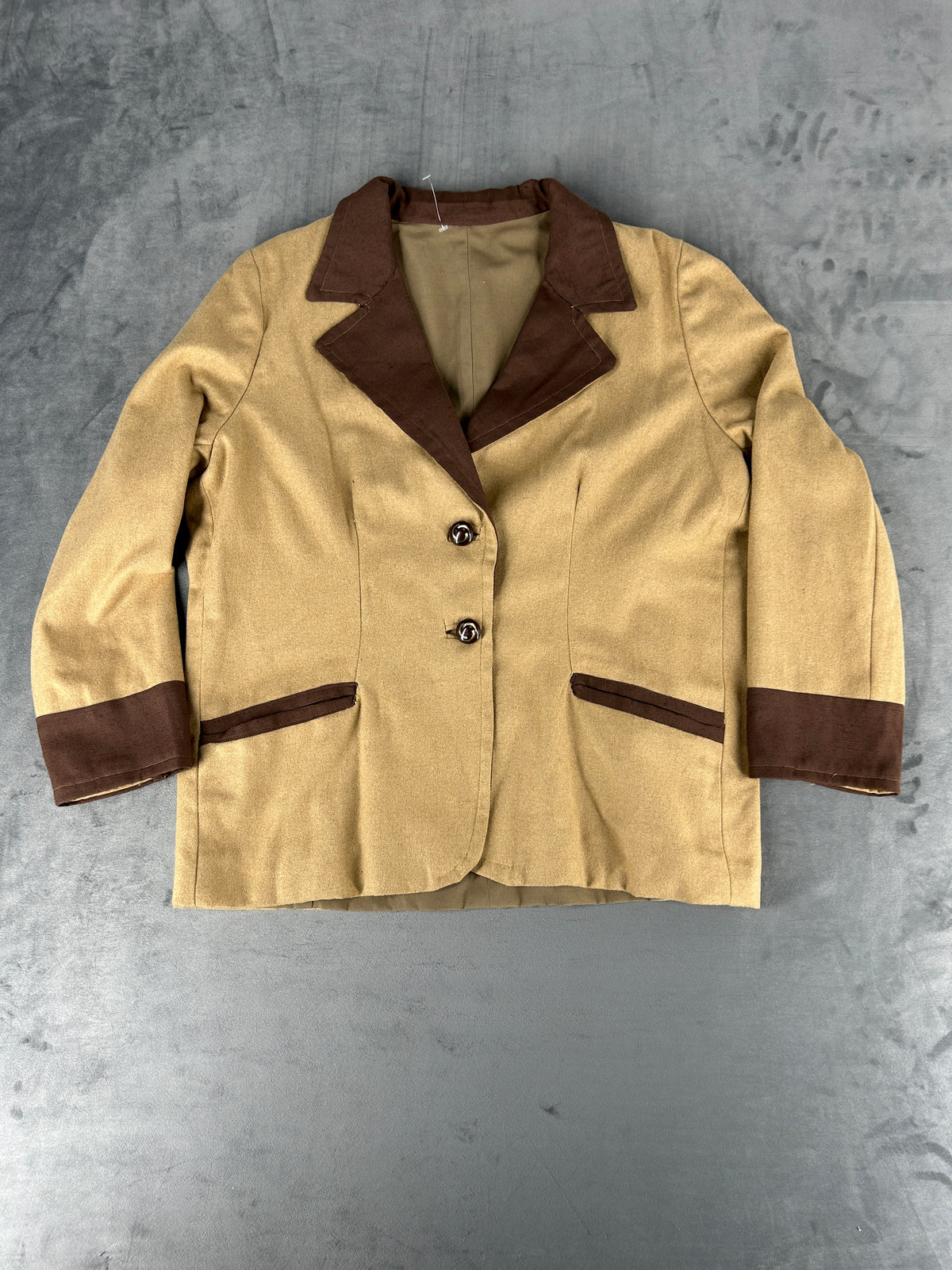 Giacca bicolore beige e marrone in lana vintage – Donna Taglia M