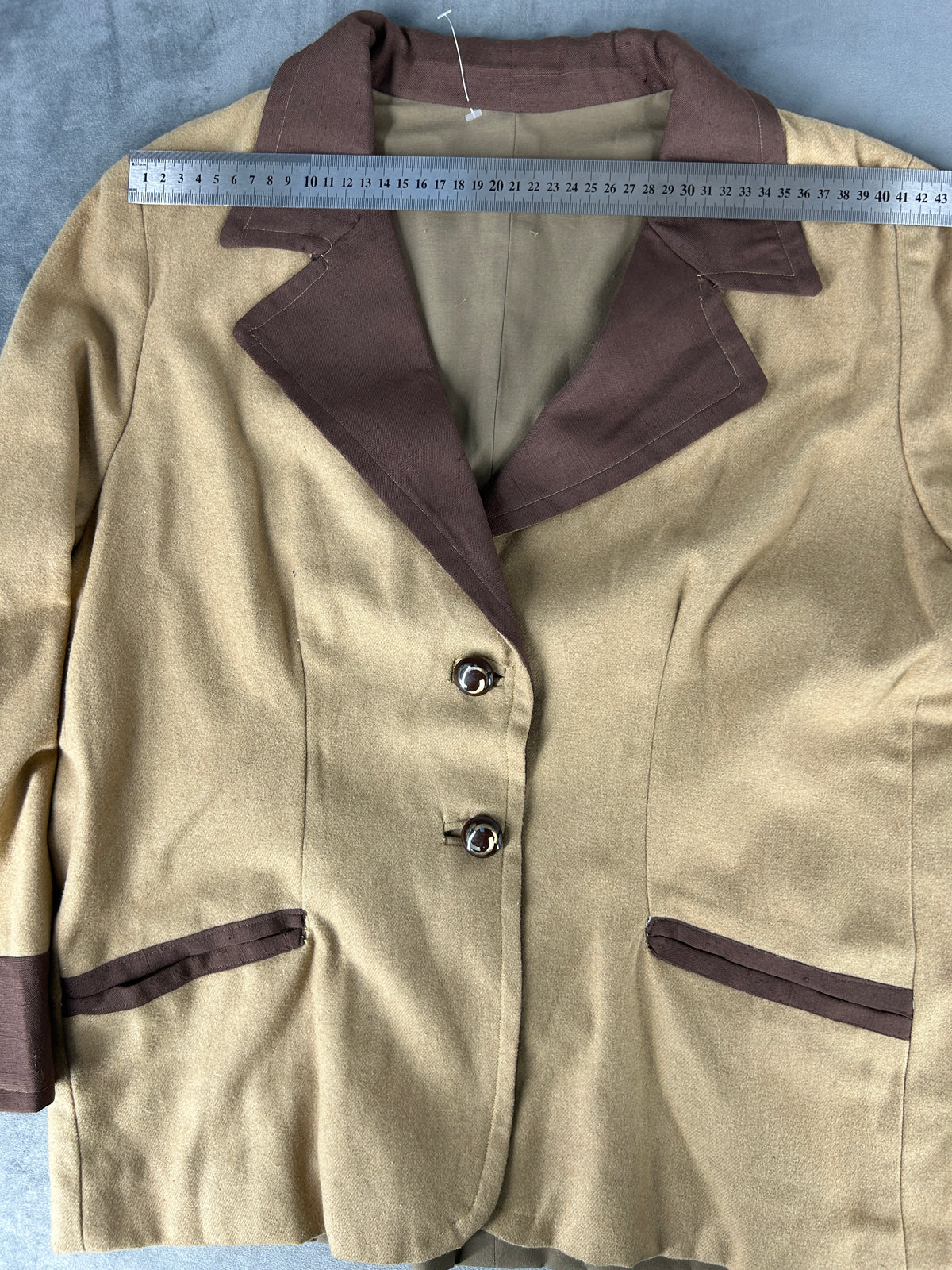 Giacca bicolore beige e marrone in lana vintage – Donna Taglia M