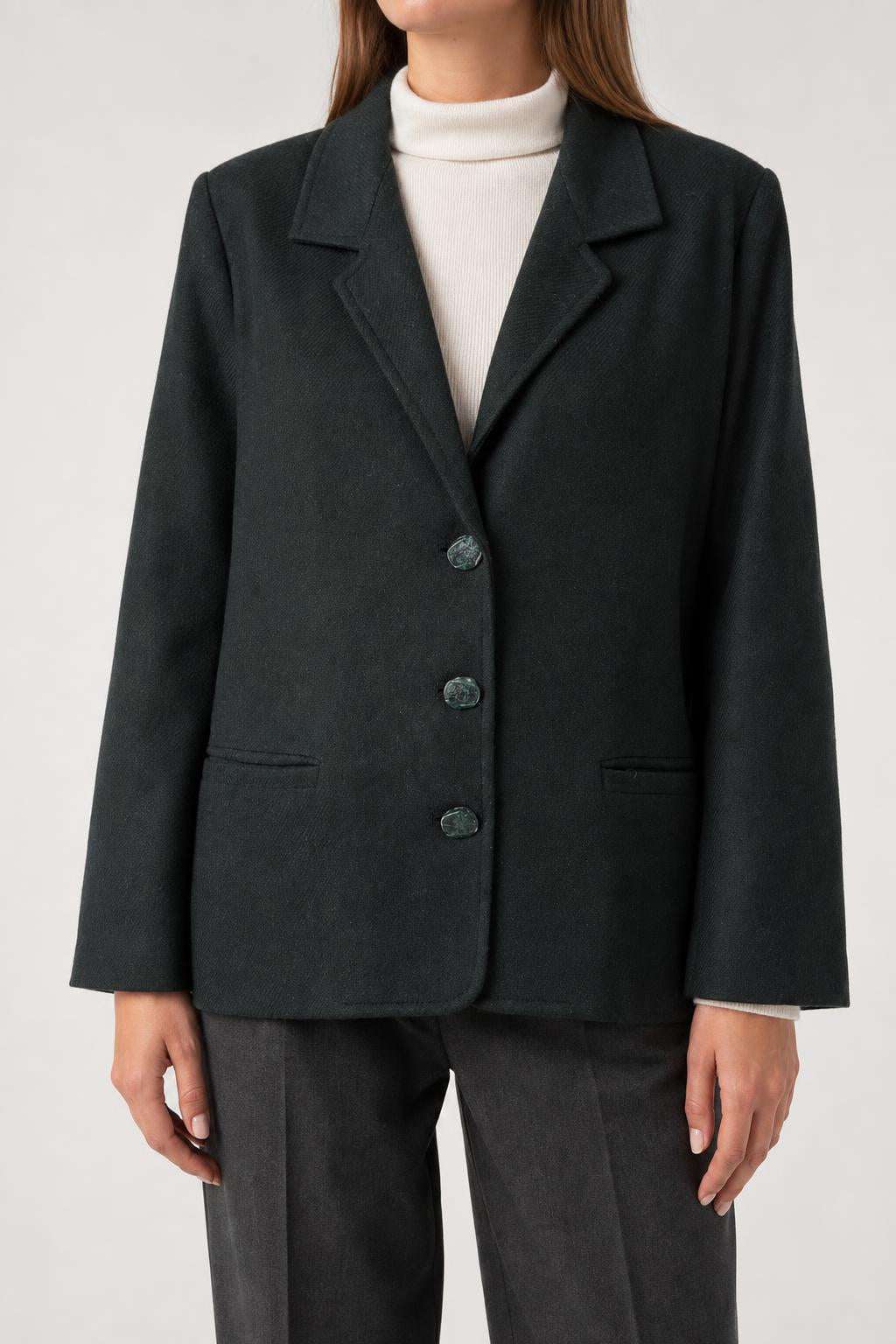 Blazer verde scuro in lana vintage – Donna Taglia L