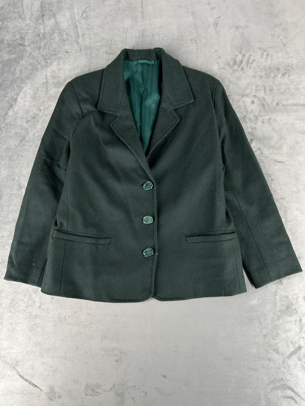 Blazer verde scuro in lana vintage – Donna Taglia L