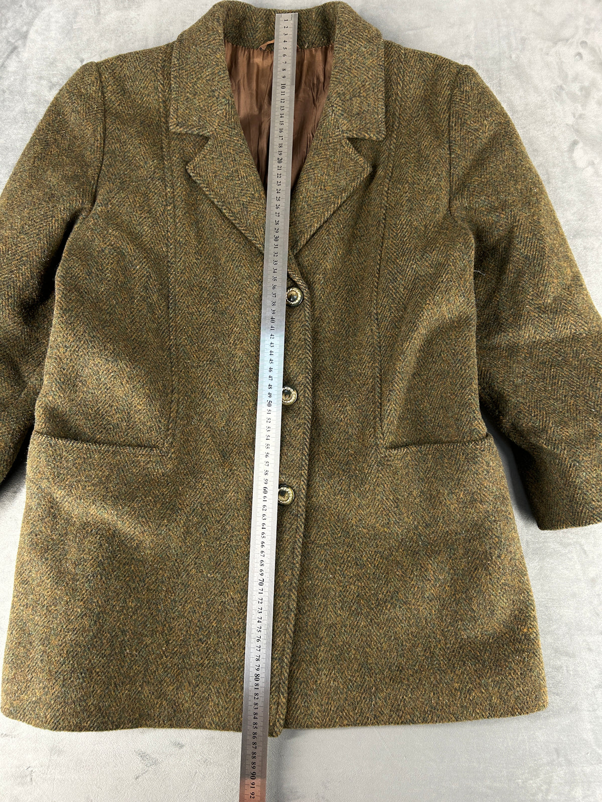 Cappotto corto in lana tweed verde militare vintage – Donna Taglia L