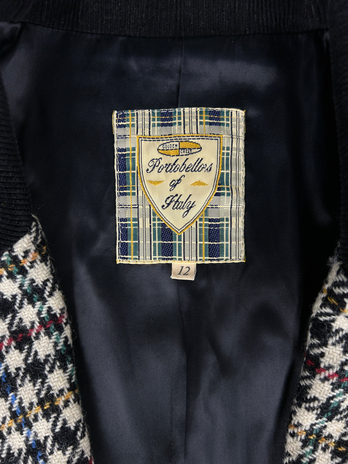 Blazer in lana pied de poule con collo in velluto Portobello's vintage – Donna Taglia L