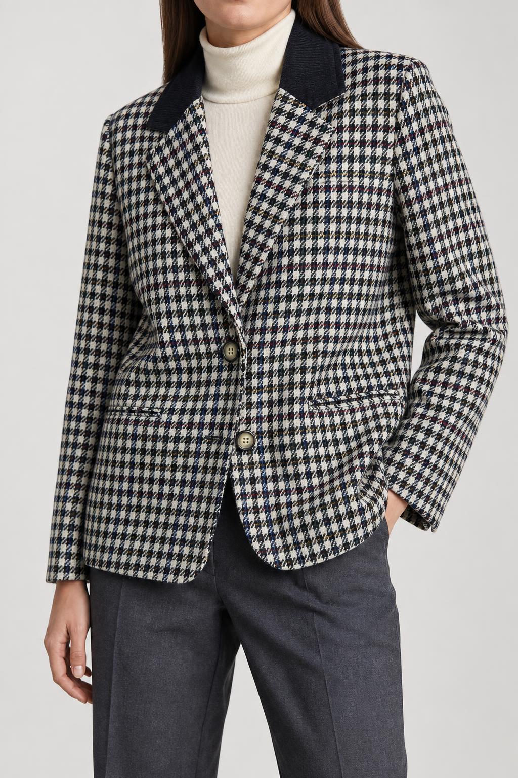 Blazer in lana pied de poule con collo in velluto Portobello's vintage – Donna Taglia L