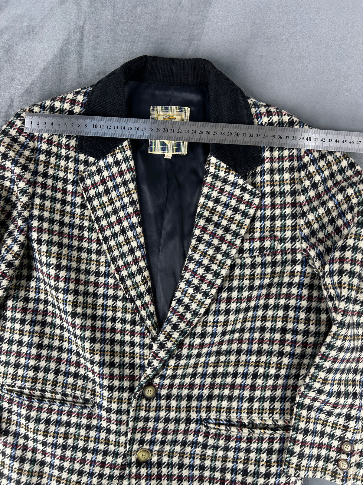 Blazer in lana pied de poule con collo in velluto Portobello's vintage – Donna Taglia L