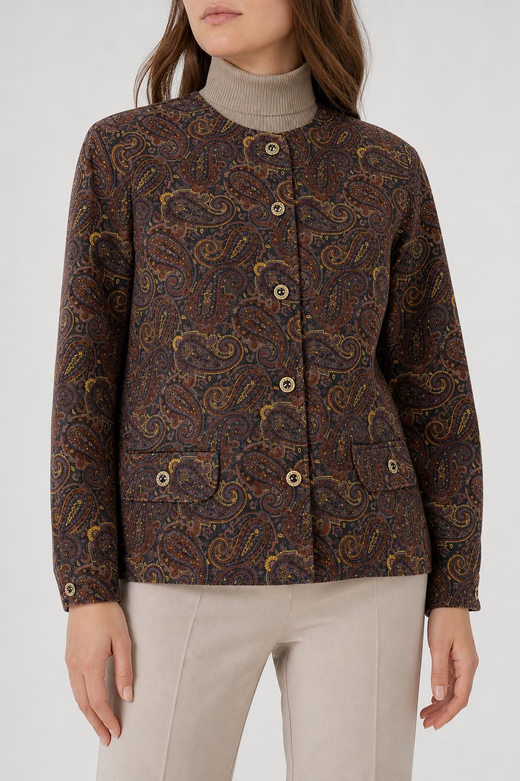 Giacca in velluto paisley marrone vintage – Donna Taglia L