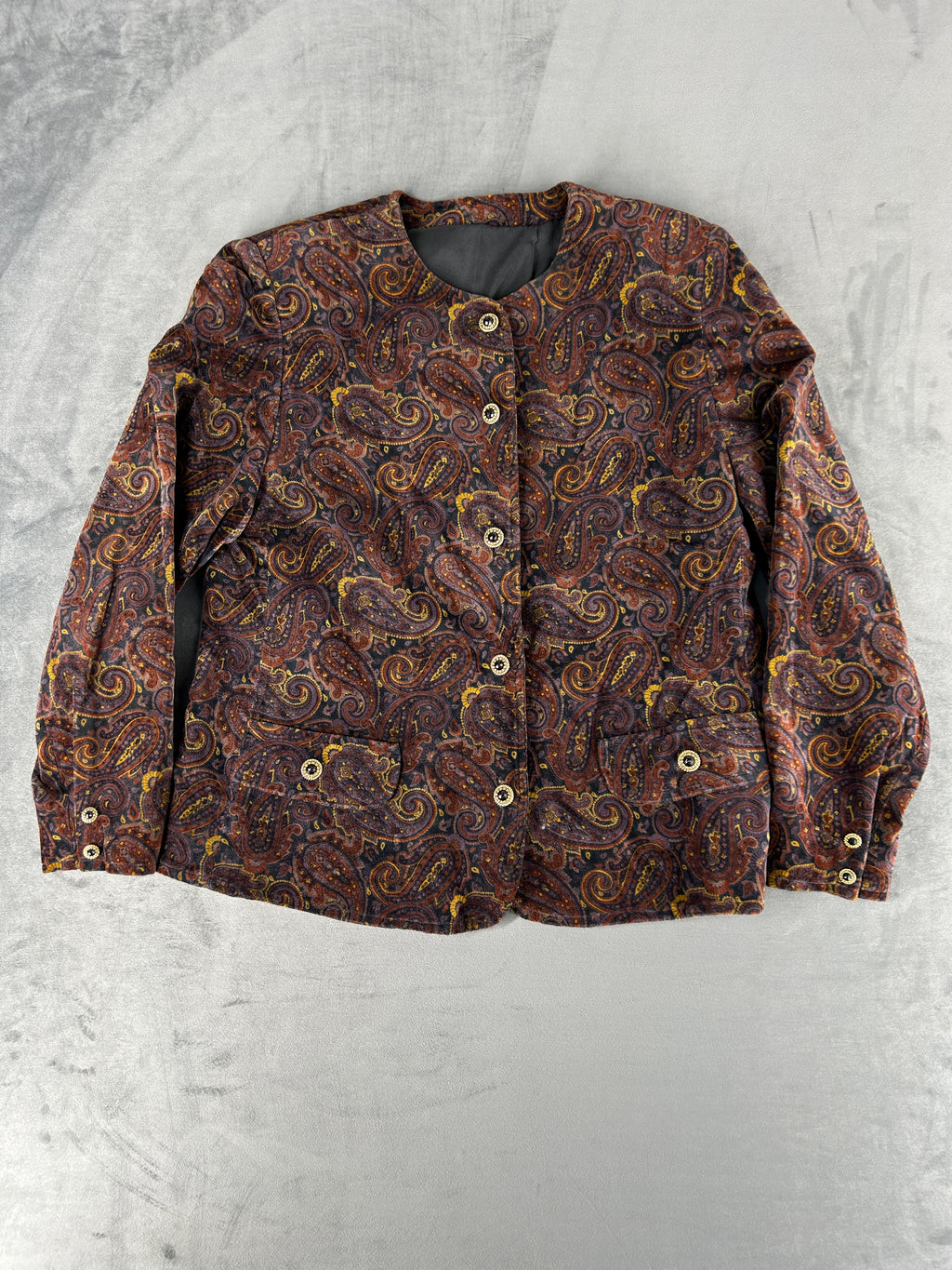 Giacca in velluto paisley marrone vintage – Donna Taglia L
