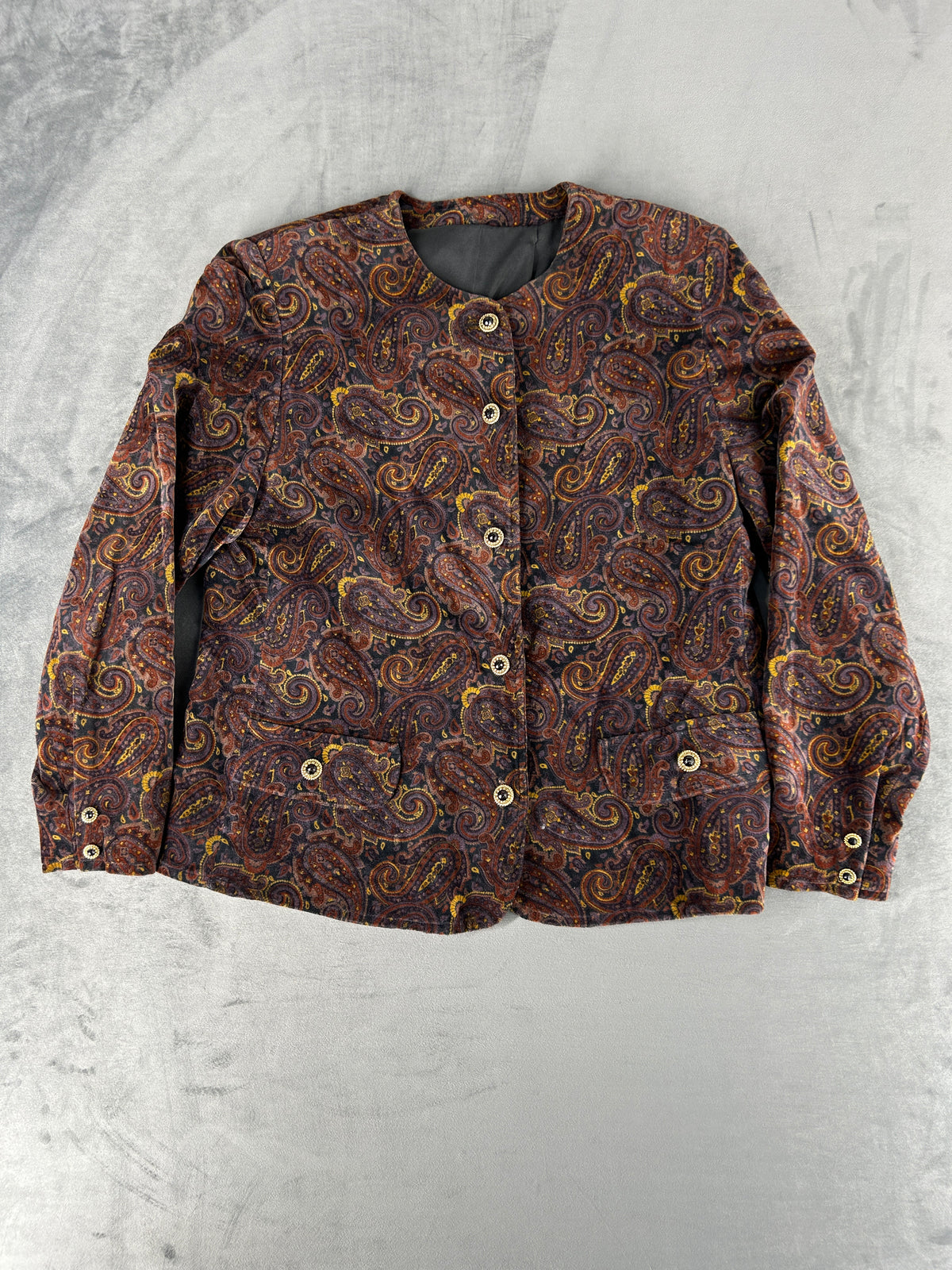 Giacca in velluto paisley marrone vintage – Donna Taglia L