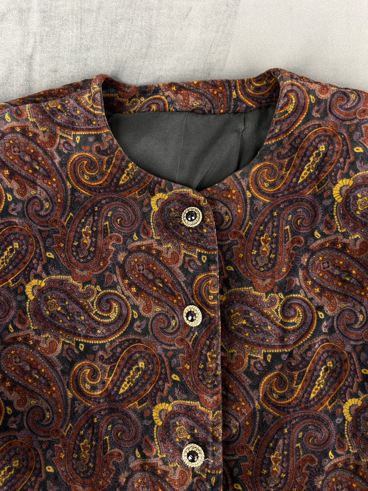 Giacca in velluto paisley marrone vintage – Donna Taglia L