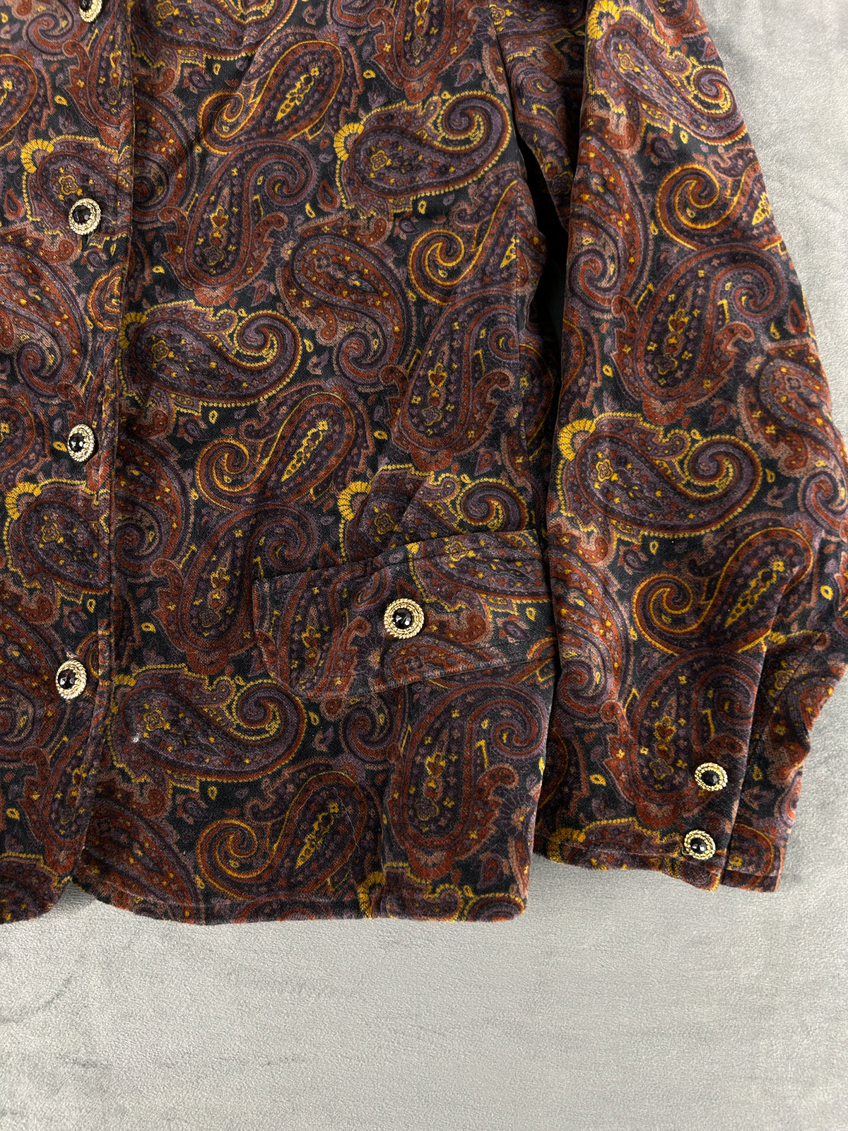 Giacca in velluto paisley marrone vintage – Donna Taglia L
