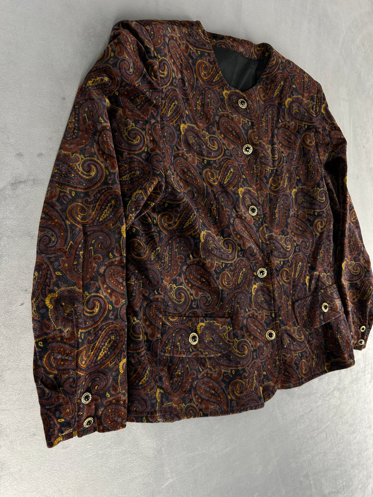Giacca in velluto paisley marrone vintage – Donna Taglia L