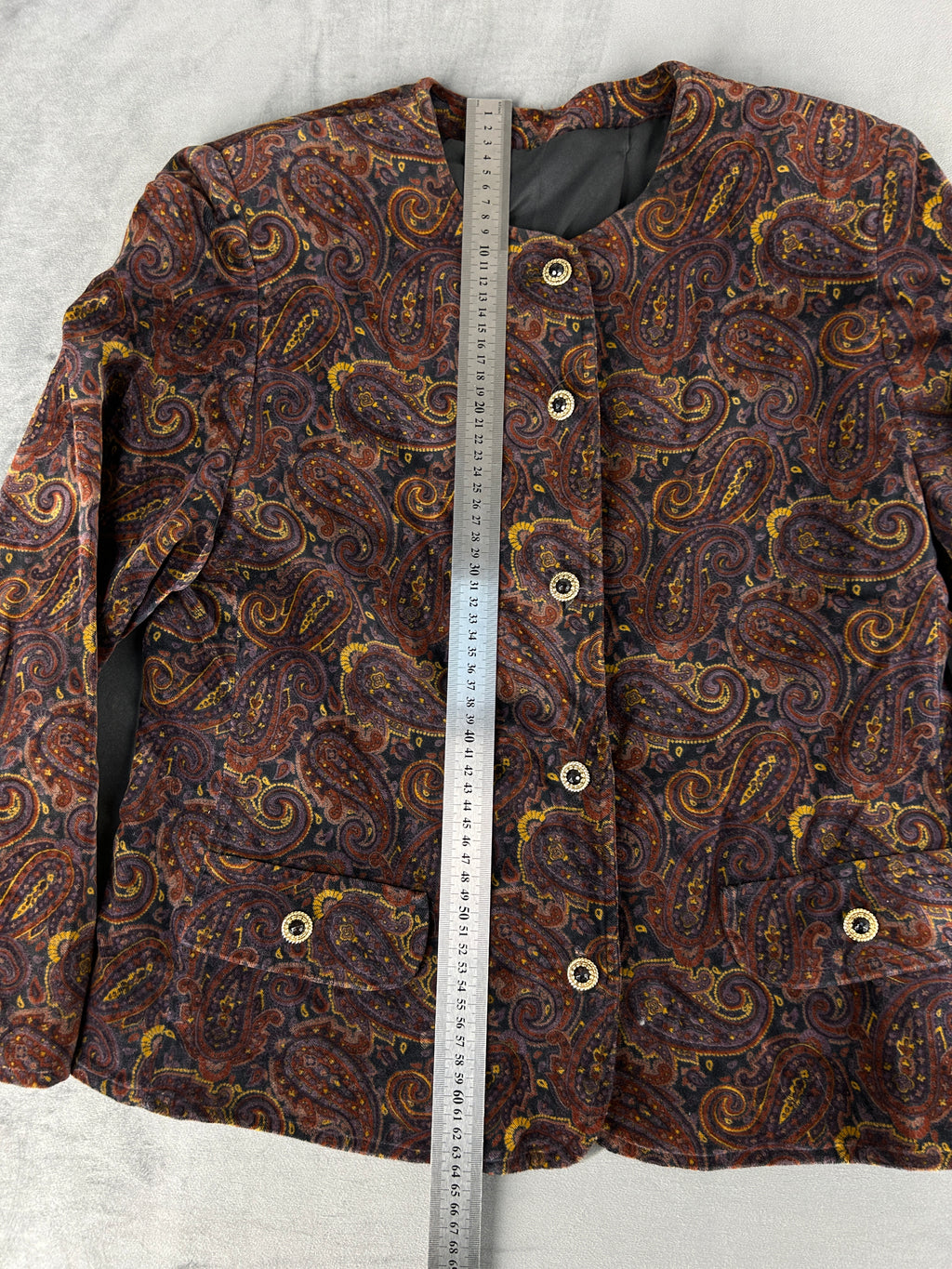 Giacca in velluto paisley marrone vintage – Donna Taglia L
