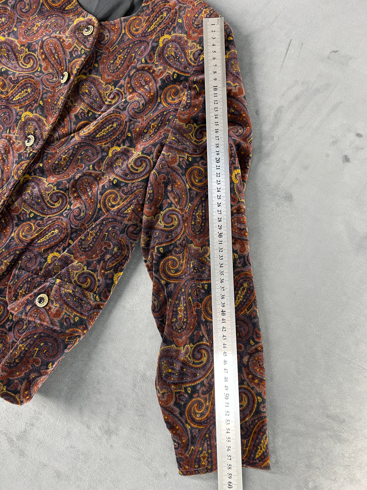 Giacca in velluto paisley marrone vintage – Donna Taglia L