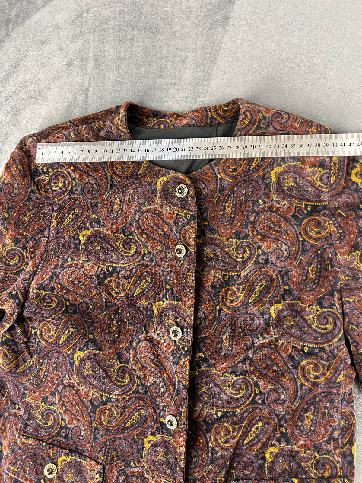 Giacca in velluto paisley marrone vintage – Donna Taglia L