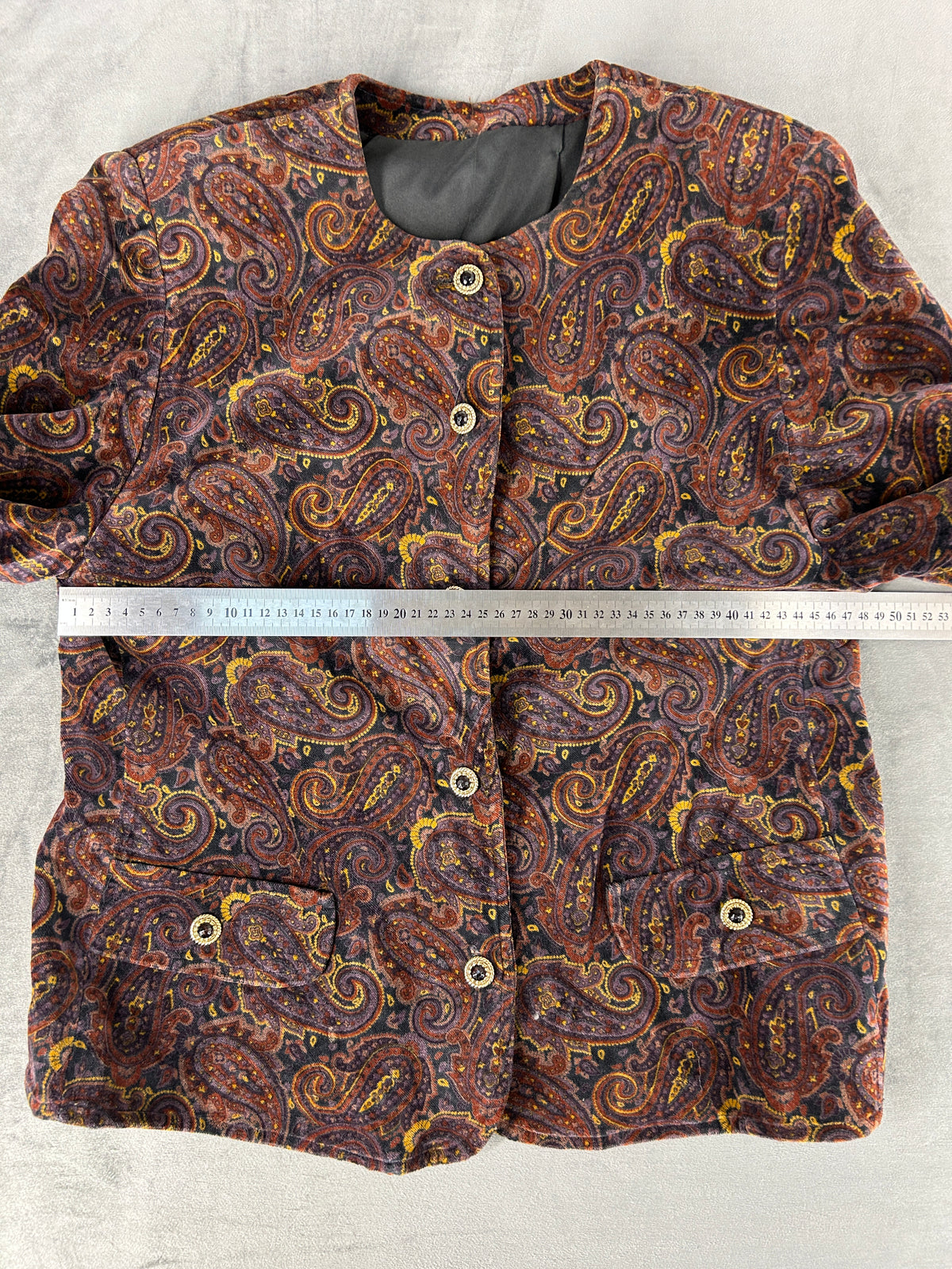 Giacca in velluto paisley marrone vintage – Donna Taglia L