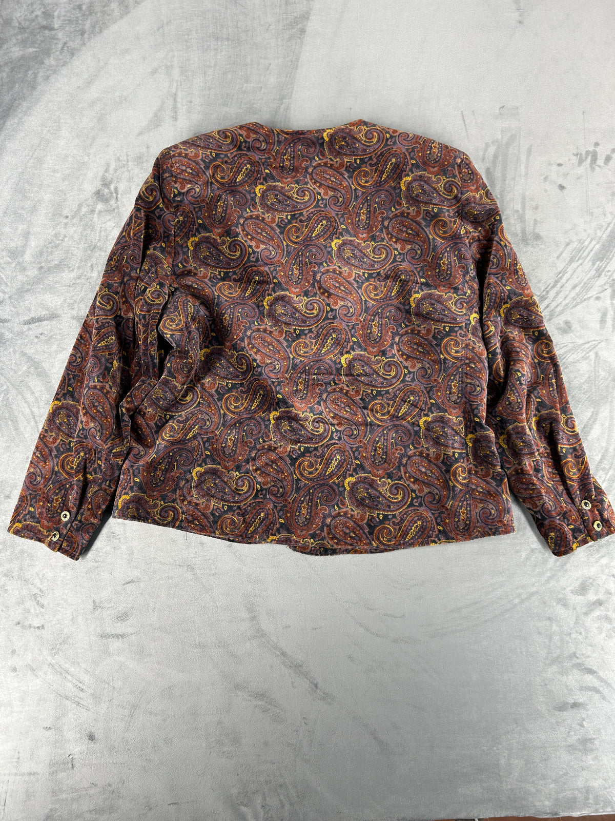 Giacca in velluto paisley marrone vintage – Donna Taglia L
