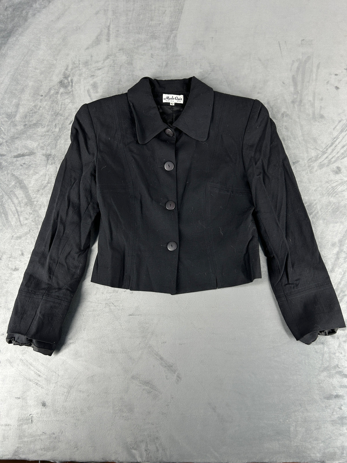 Giacca corta nera in lana Mode Osée vintage – Donna Taglia M (IT 42)