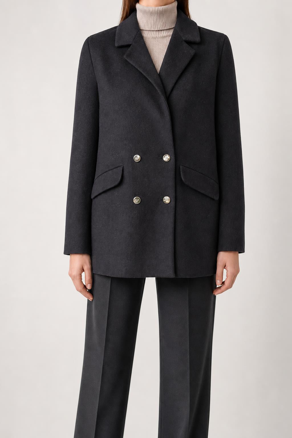 Blazer doppiopetto blu navy in lana vintage – Donna Taglia L