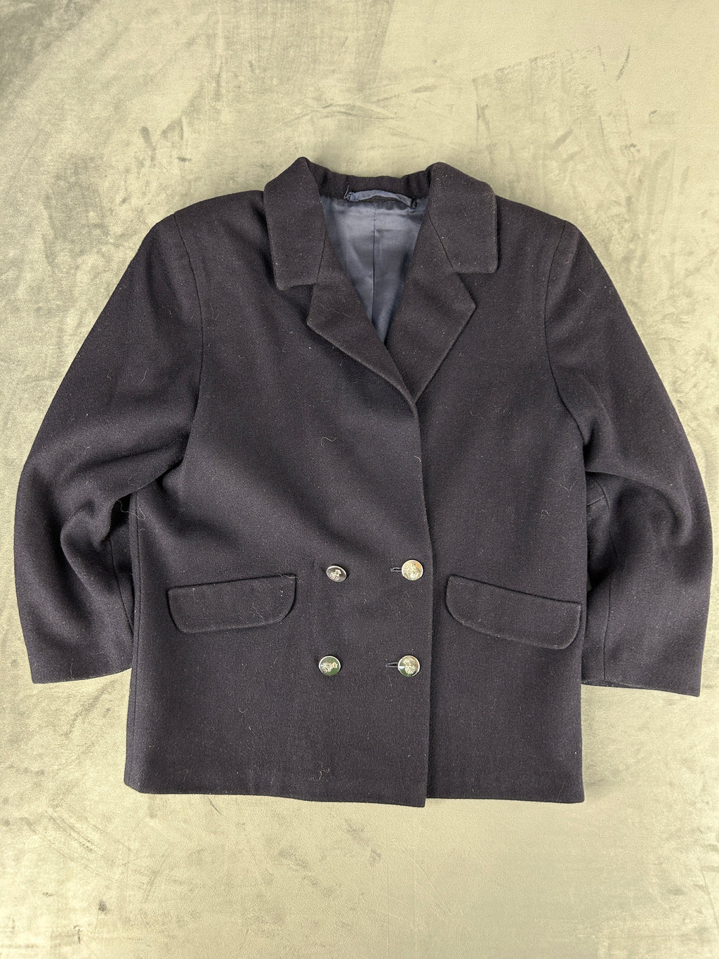 Blazer doppiopetto blu navy in lana vintage – Donna Taglia L