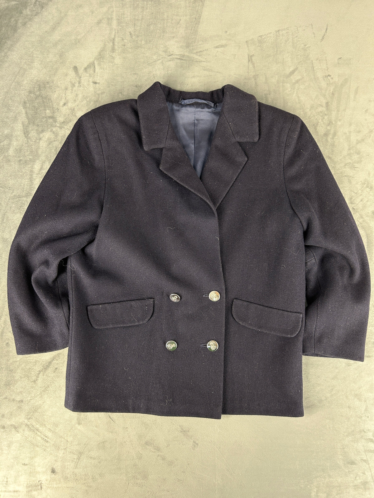 Blazer doppiopetto blu navy in lana vintage – Donna Taglia L