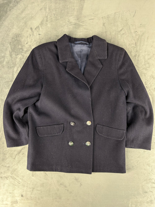 Blazer doppiopetto blu navy in lana vintage – Donna Taglia L