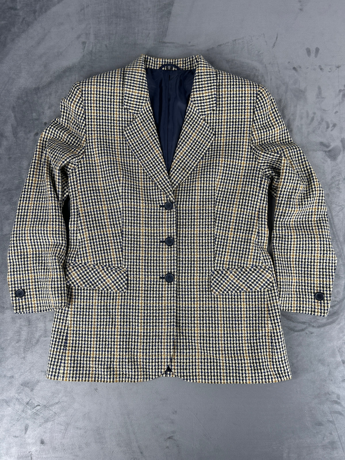 Blazer in lana pied de poule beige vintage – Donna Taglia M (IT 42)