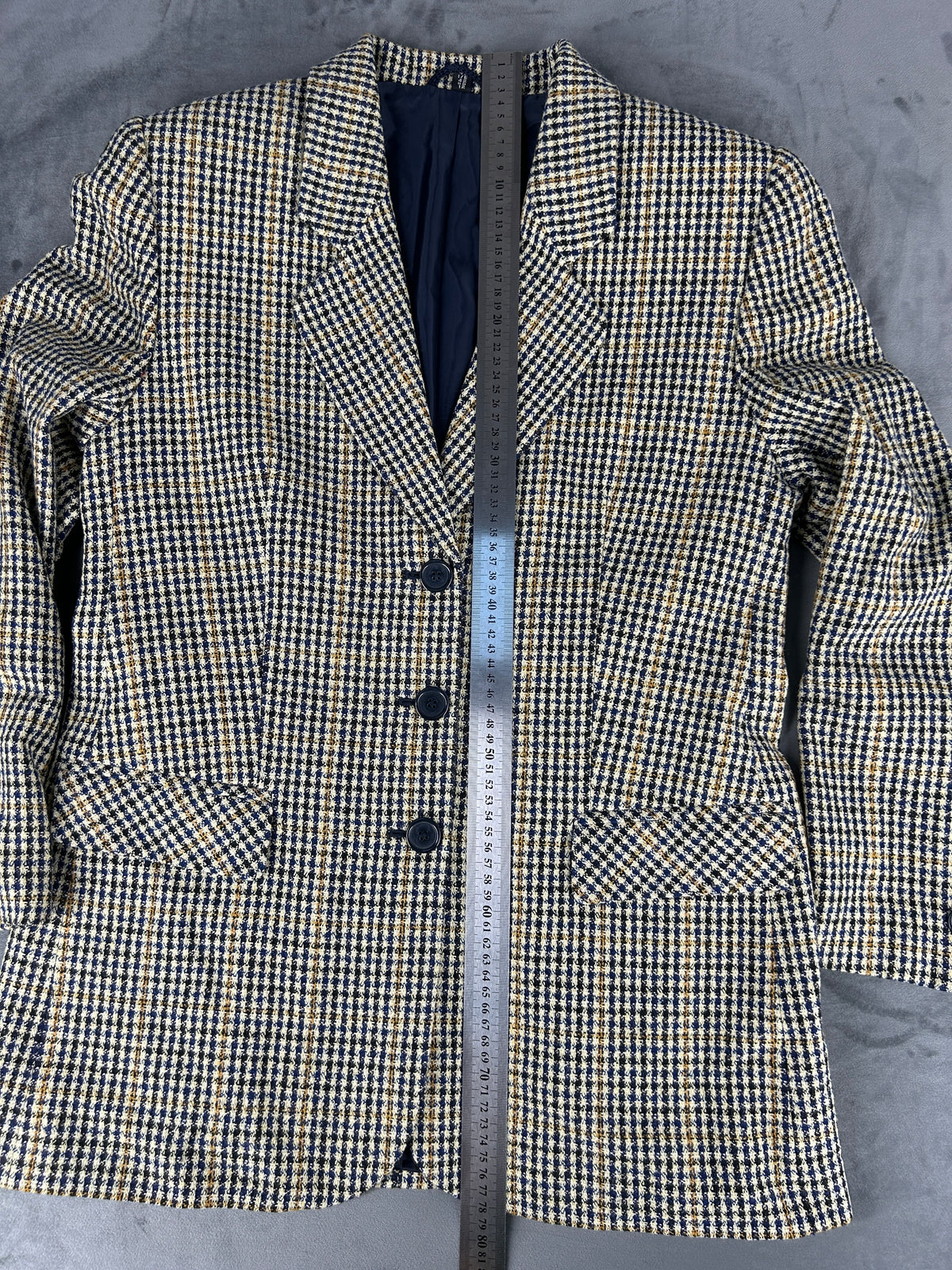 Blazer in lana pied de poule beige vintage – Donna Taglia M (IT 42)
