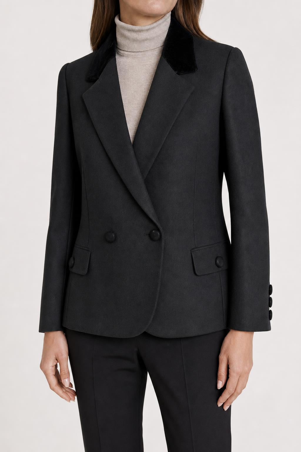 Blazer nero in lana con collo in velluto Silvana Lelli vintage – Donna Taglia M