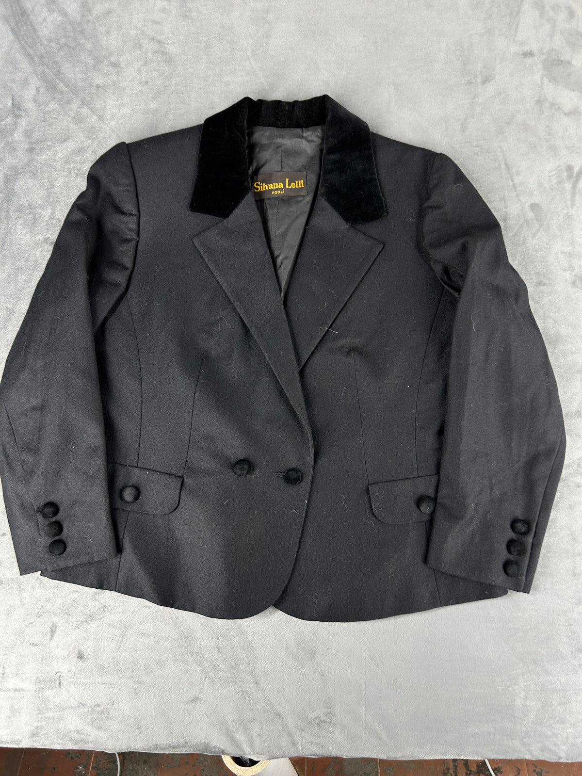 Blazer nero in lana con collo in velluto Silvana Lelli vintage – Donna Taglia M