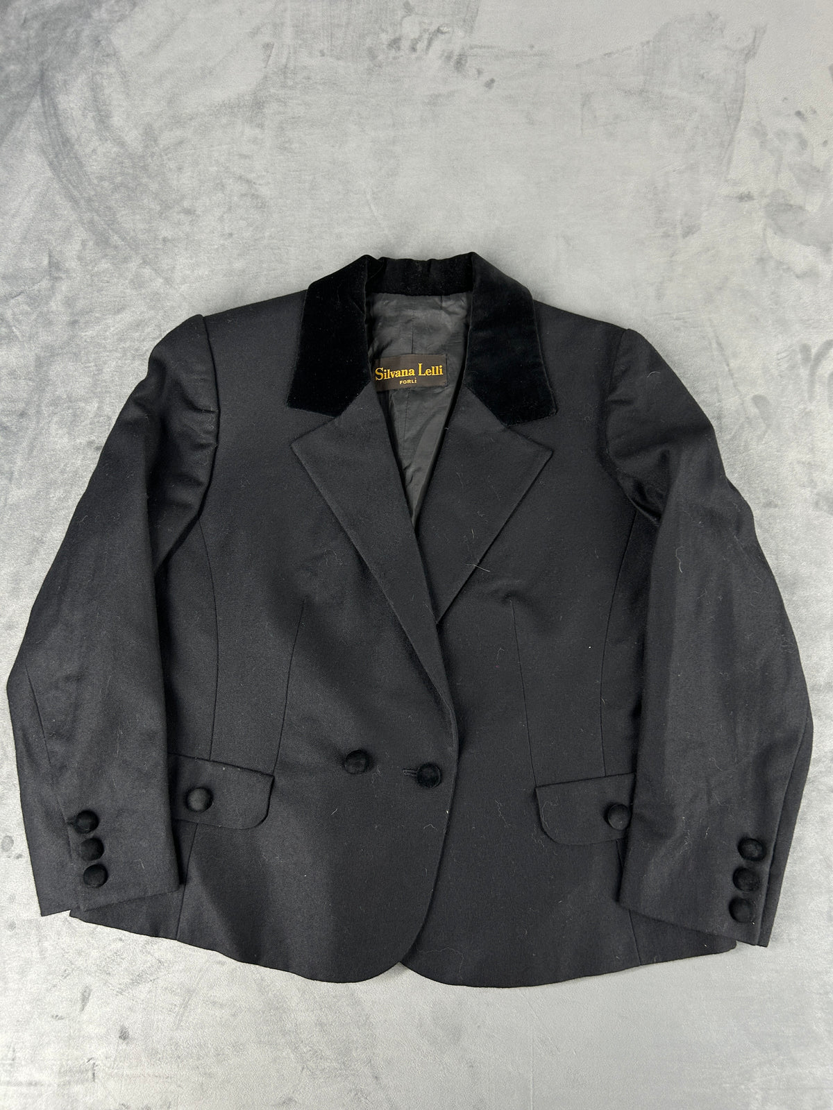 Blazer nero in lana con collo in velluto Silvana Lelli vintage – Donna Taglia M
