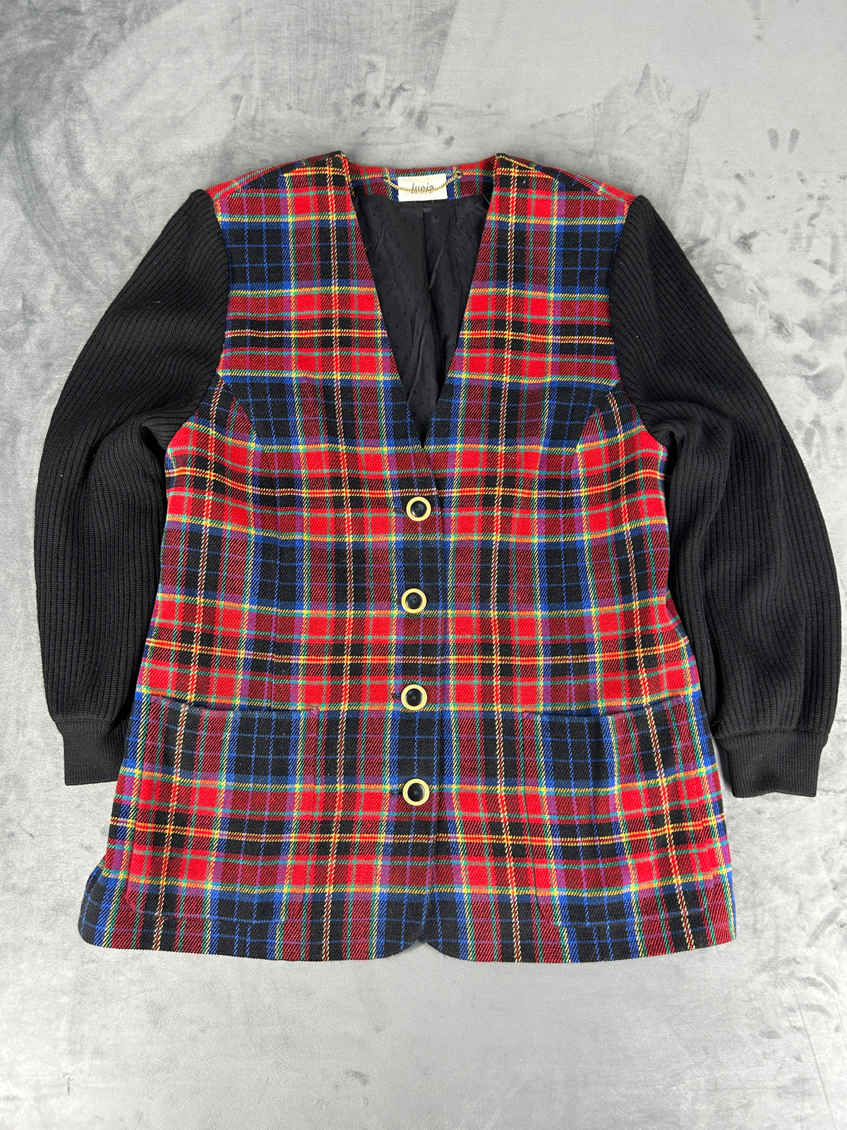 Abito corto tartan rosso con maniche in maglia Lucia vintage – Donna Taglia M